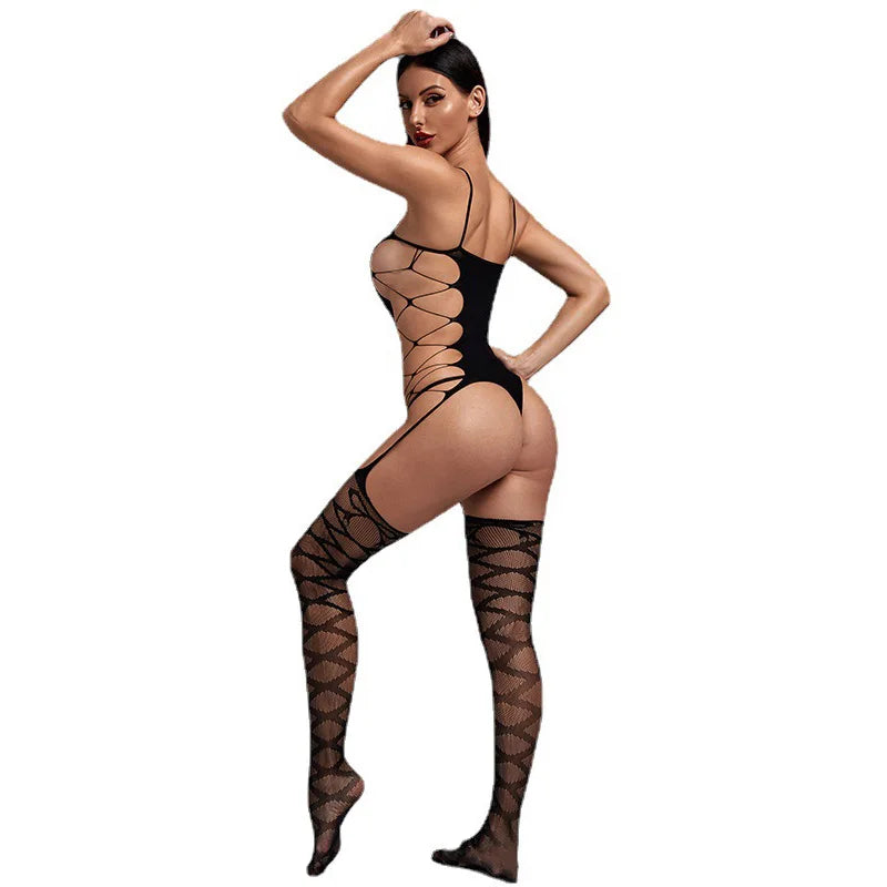 Hollow Out Catsuit Open Crotch Fishnet Bodysuit Bodystockings