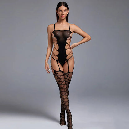 Hollow Out Catsuit Open Crotch Fishnet Bodysuit Bodystockings