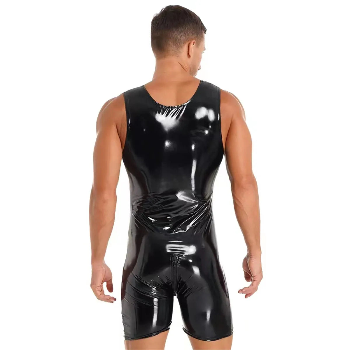 Open Crotch PU Leather Bodysuit