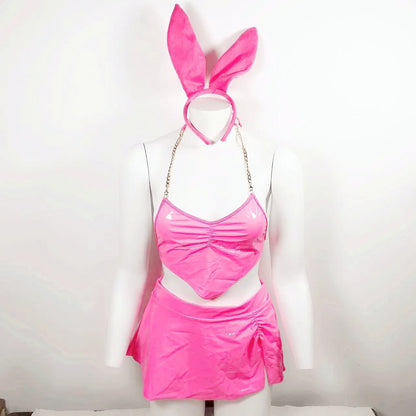 Latex Lingerie Underwear Women 3-Piece Bunny Costume