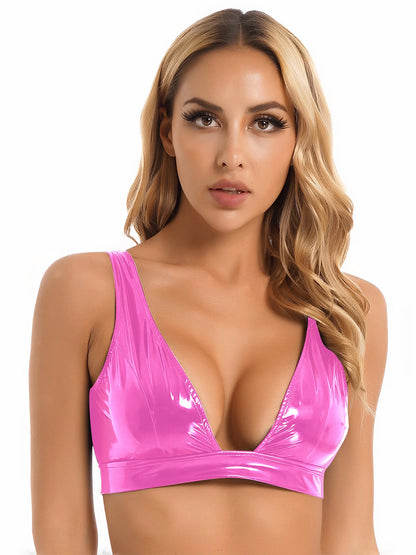 Women's Wet Look Bra Crop Tank Top