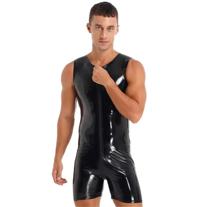 Open Crotch PU Leather Bodysuit