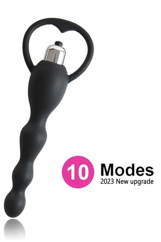 Beginner black vibrating butt plug with 10 vibration modes.